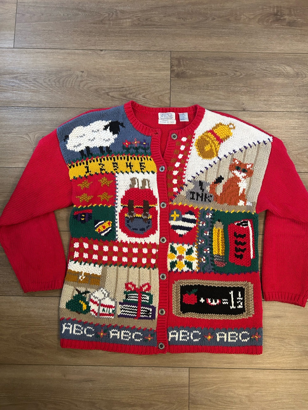 Vintage 90s Ashley Petites Hand Knit School Academia Cardigan